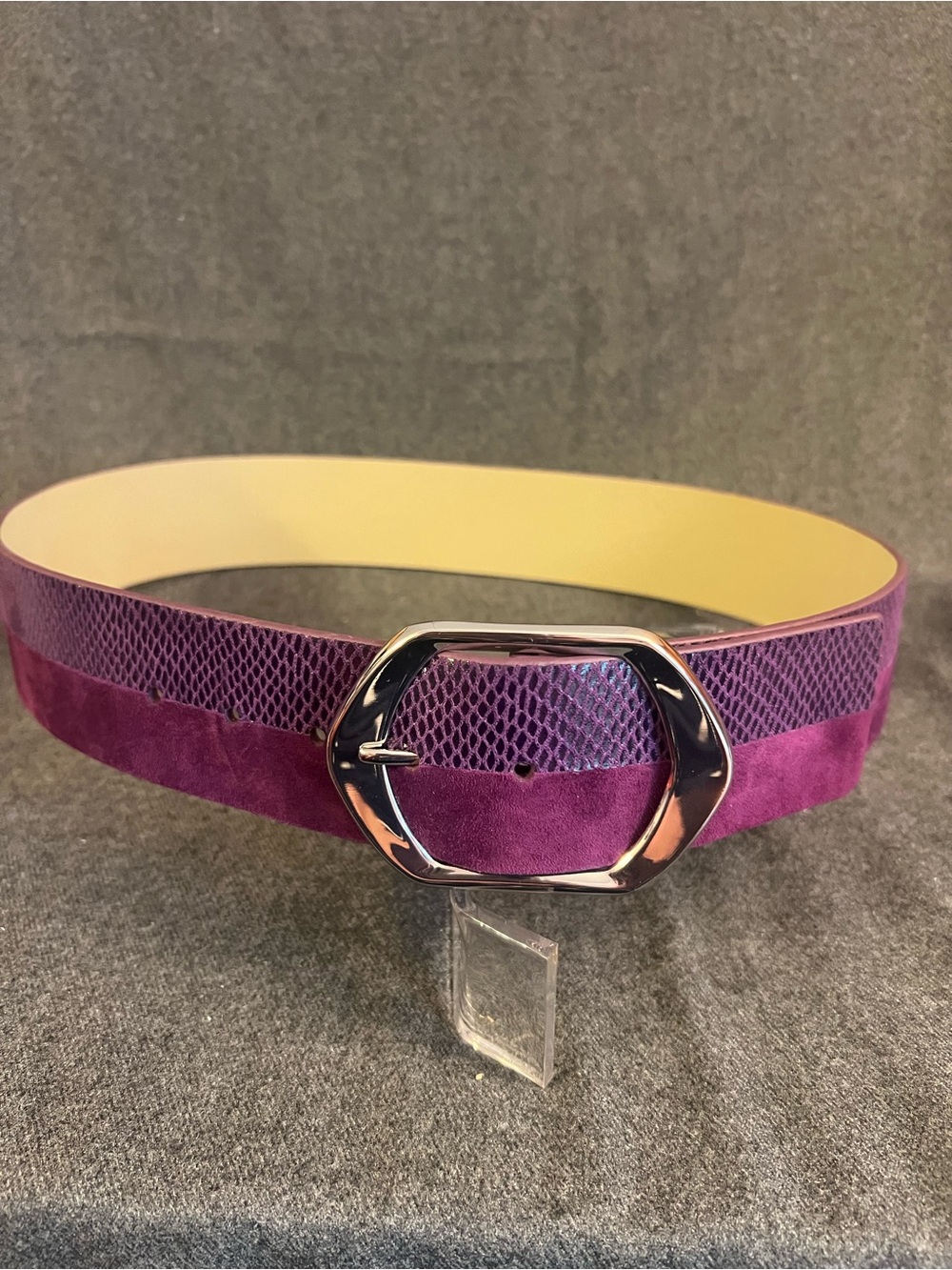 Women's Purple Suede & Snakeskin-Embossed Belt with Silver Buckle